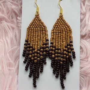 Chic Beaded Earrings in Tan and Brown